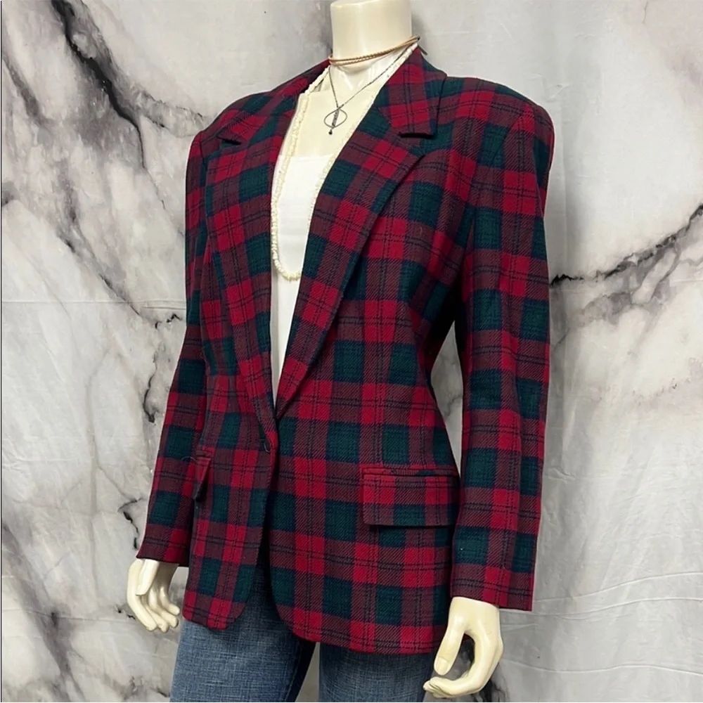 * 1980s vintage Pendleton tartan plaid wool blazer